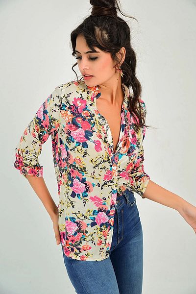 bacc Women's Ecru Floral Patterned Shirt Bcbsk-25700-T4010-1710