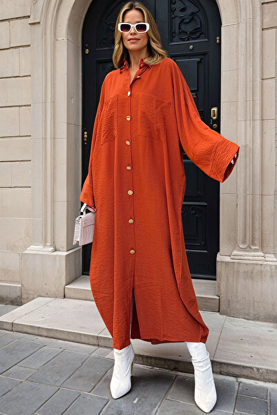 bacc Rochie cămașă cu buzunar largi, cu mâneci liliac, din gresie, pentru fem...