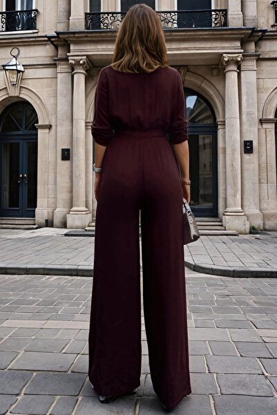 bacc Kadın Kahve Kendinden Kemerli Beli Lastikli Yarım Pat Cepli Tulum Bcbsk-25700-3297