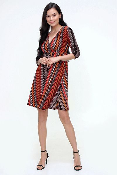 bacc Women's Patterned Double Breasted Collar Patterned Dress Bcbsk-25700-T4007_1430