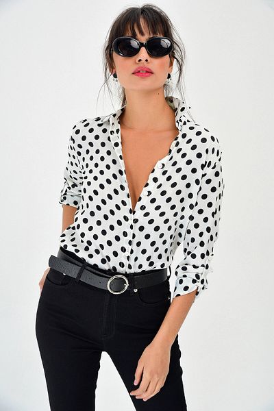 bacc Women's White Polka Dot Casual Shirt Bcbsk-25700-T4011-1500