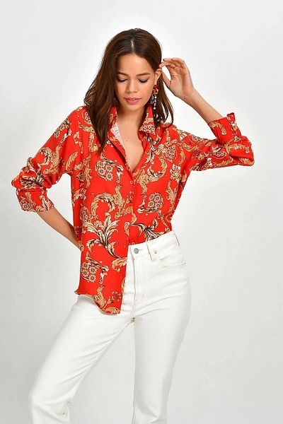 bacc Women's Coral Oversize Relaxed Cut Buttoned Shirt Bcbsk-25700-K5125