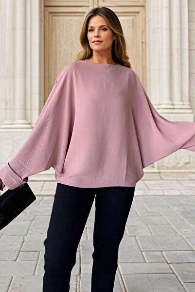 bacc بلوزة باودر ايروبين فضفاضة بأكمام مزدوجة للنساء Bcbsk-25700-2943