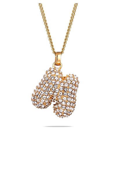 ELLI Halskette Damen Buchstaben Anhänger Glaskristalle Xilion Schliff Weiß 925 Sterling Silber Vergoldet