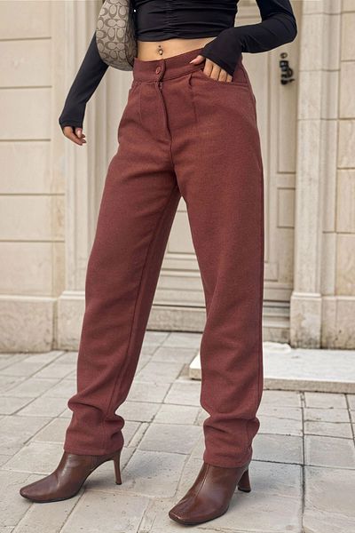 bacc Women's Brick Tile Self Patterned Stamp High Waist Pocket Pleated Pants Bcbsk-25700-3448