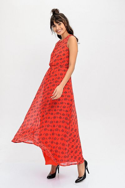 bacc Women's Red Elastic Waist Sleeveless Long Dress Bcbsk-25650-2300
