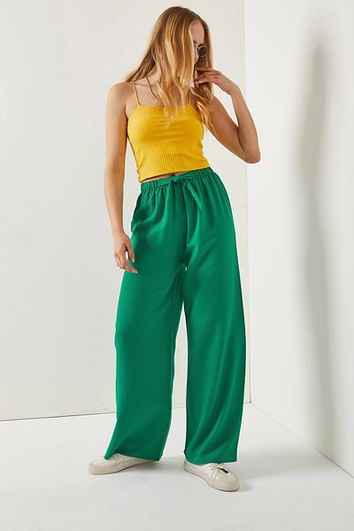 bacc Women's Green Elastic Waist Palazzo Trousers Bcbsk-25700-K7389