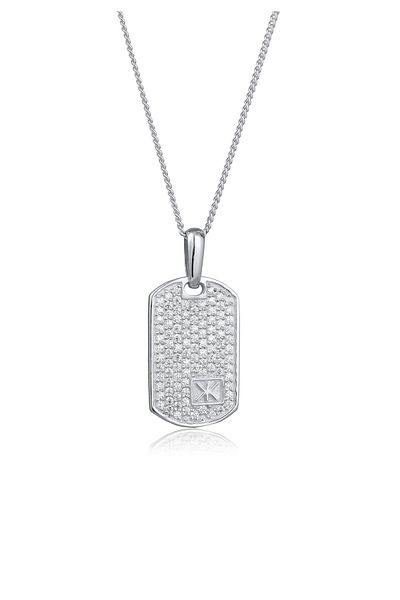 KUZZOI Halskette Collier mit Anhänger Herren Panzerkette Zirkonia Diamantiert Weiß 925 Sterling Silber 55 C