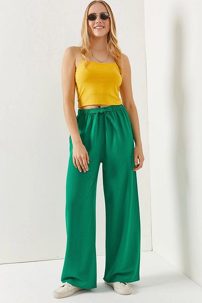bacc Women's Green Elastic Waist Palazzo Trousers Bcbsk-25700-K7389