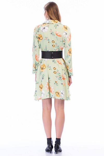 bacc Women's Pistachio Green Light Fabric Patterned Shirt Dress Bcbsk-25650-2164-2
