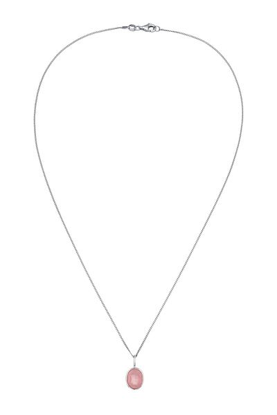 ELLI Halskette Collier mit Stein Damen Panzerkette Quarz Diamantschliff Rosé 925 Sterling Silber 45 cm