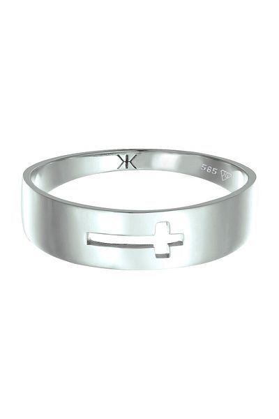 KUZZOI Ring Ring Herren Kreuz 585 Weißgold