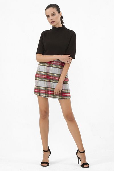 bacc Women's Gray Above Knee Plaid Patterned Mini Skirt Bcbsk-25700-2116