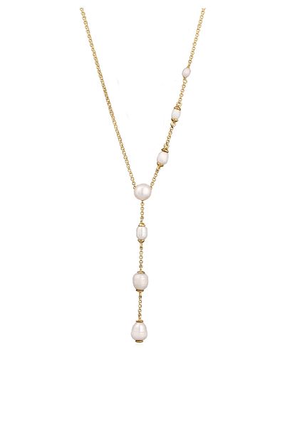 ELLI Halskette Elli Y-Kette mit Perlen Damen Peachain Süßwasser-Zuchtperlen weiß 925 Sterling Silber