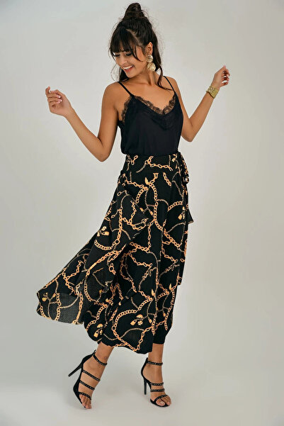 bacc Kadın Siyah Zincir Desenli Uzun Etek Bcbsk-25700-t4010-1390