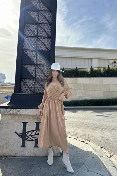 bacc Γυναικείο φόρεμα Camel με ελαστική μέση διπλό στήθος Bcbsk-25700-3431