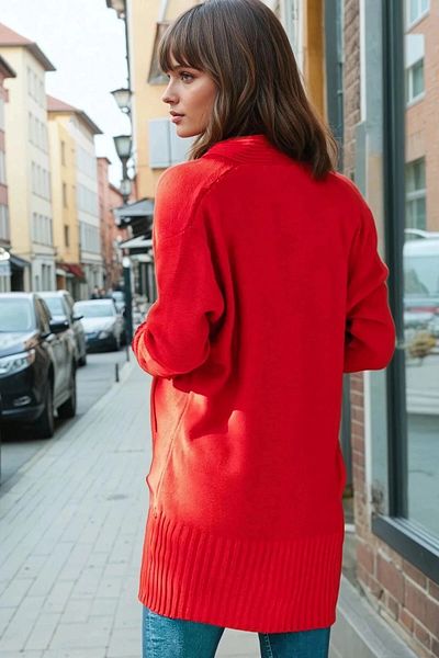 bacc Women's Red Double Pocket Cardigan Bcbsk-25700-Gk-Cck74000