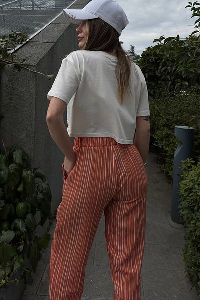 bacc Women's Brick Double Leg Striped Textured Pants Bcbsk-25700-3277