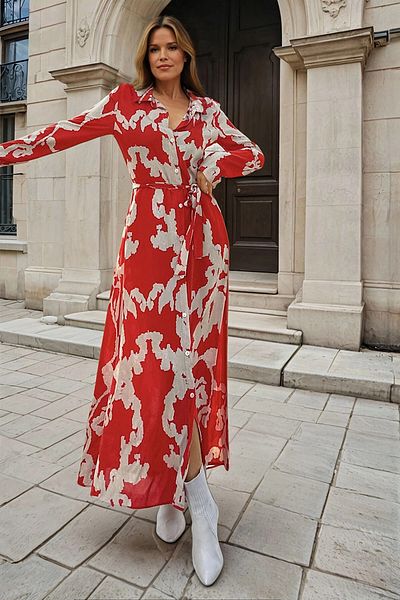 bacc Women's Red Lightweight Fabric Patterned Dress Bcbsk-25700-3413