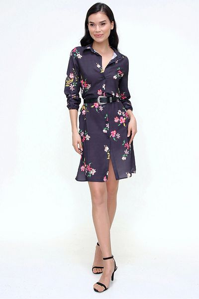 bacc Women's Black Floral Patterned Mini Dress Bcbsk-25700-T4009-5180