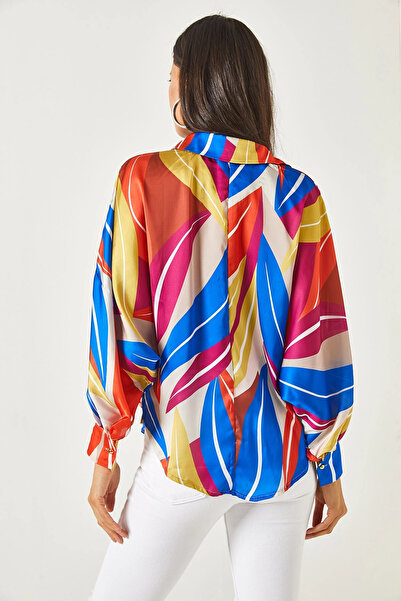 bacc Cămașă supradimensionată pentru femei, cu mâneci liliac, suprafață din satin Bcbsk-25700-k7404