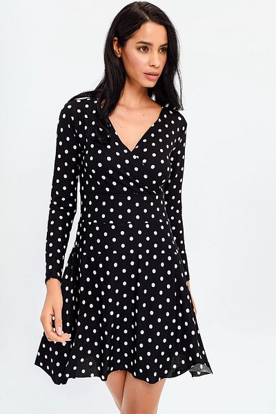 bacc Women's Black V-Neck Polka Dot Dress Bcbsk-25700-T4008-1430