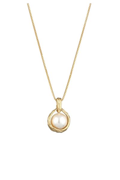 ELLI Halskette Kette mit Anhänger Damen Venezianerkette Muschelkernperle weiß 925 Sterling Silber 50 cm