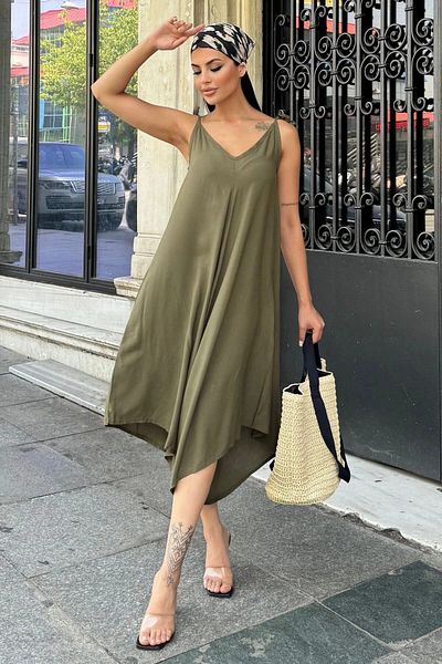 bacc Γυναικείο Αμάνικο Φόρεμα Χακί V-Neck Bcbsk-25700-h5002