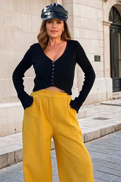 bacc Women's Mustard High Waist Loose Trousers Bcbsk-25700-3450