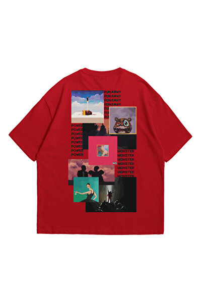 Kloony Kadın Erkek Kırmızı Kanye West Dark Fantasy Baskılı Oversize Bisiklet ...