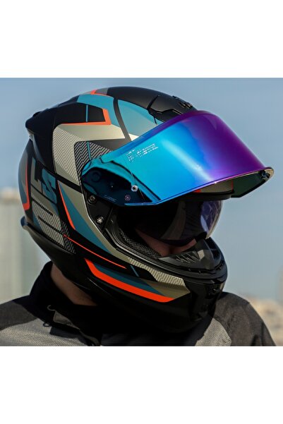 LS2 Stream 2 Road Mat Siyah-Gri Kapalı Motosiklet Kaskı Gökkuşağı Camlı