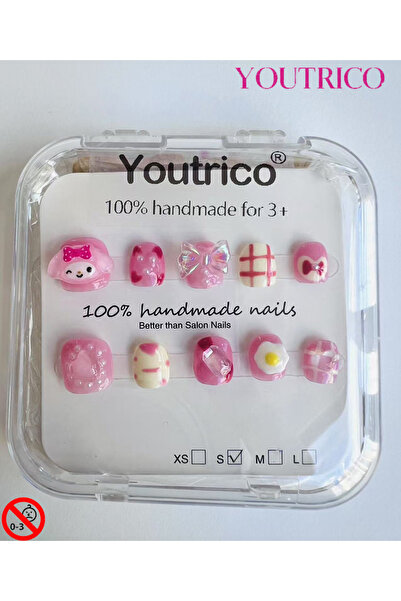 Youtrico أظافر أطفال لاصقة مصنوعة يدويًا 100% باللون الوردي القرفة، آمنة للأط...