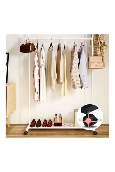 COOYA Floor Standing Cloth Rack, Anti-rust Coating, Easy Installation, White