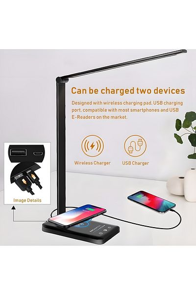 COOYA LED Desk Lamp, with Wireless Charger, Black, 15.6*4.3*7.1inch