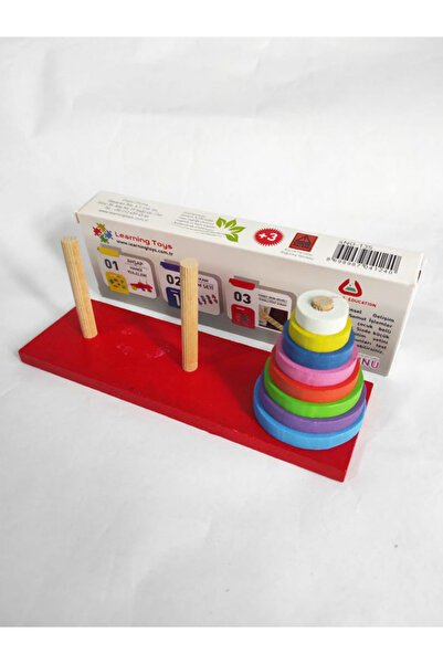 BEYHAN BAYHAN Ahşap Hanoi Kuleleri Zeka Oyunu - 8 Yaş+ Eğitici Ahşap Oyuncak 7 Diskli - 18cm