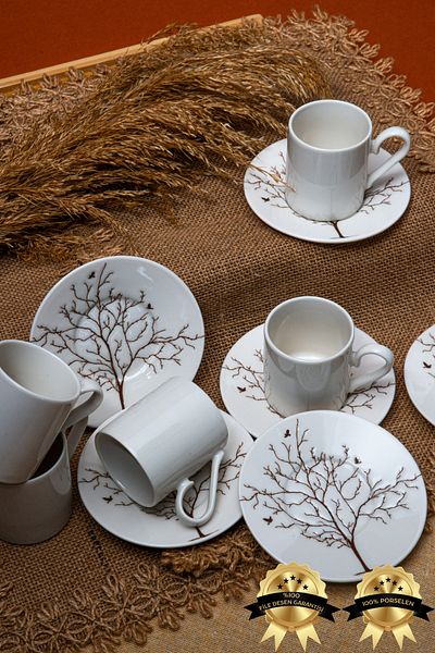 Heda Porselen Tree of Life 6 Personality Porcelain Coffee Cup Set - 12 Pieces