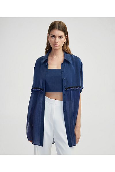 İpekyol Transparent Mix Embroidered Shirt Jacket
