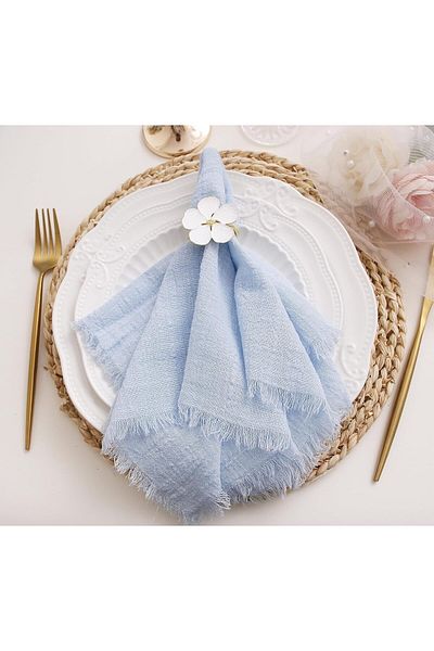 COOYA 4Pcs Cloth Napkins with Fringe,with Napkin Clasp,100% Soft Cotton, Washablefor Wedding,Decorative