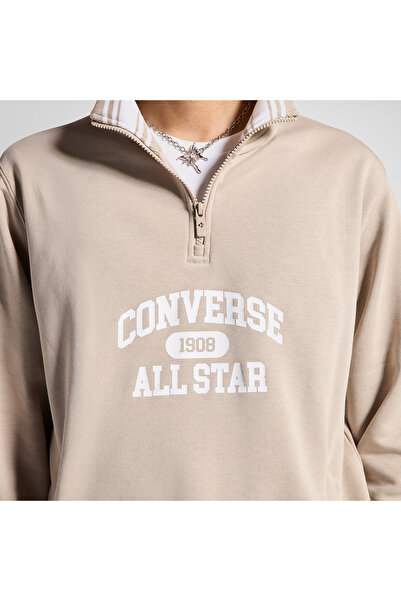 Converse Classic Sport Yarım Fermuarlı Erkek Bej Sweatshirt