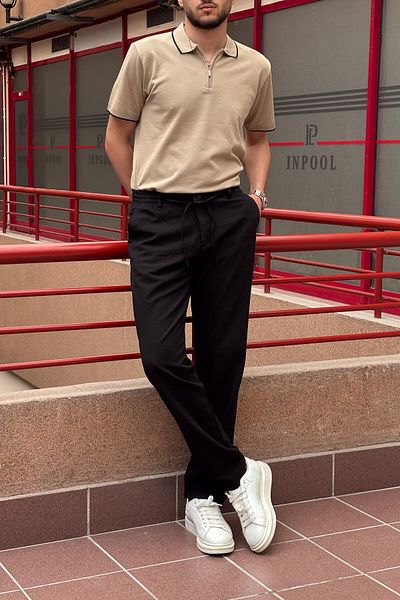 inpool Men &Apos; S, Elastic on the Waist, Regular Fit, Linen Weaving, Cotton Old Money Culture Trousers 300