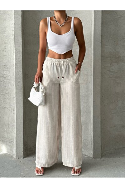 Miss Allos Ženske pantalone sa čipkom sa prugastim linijem