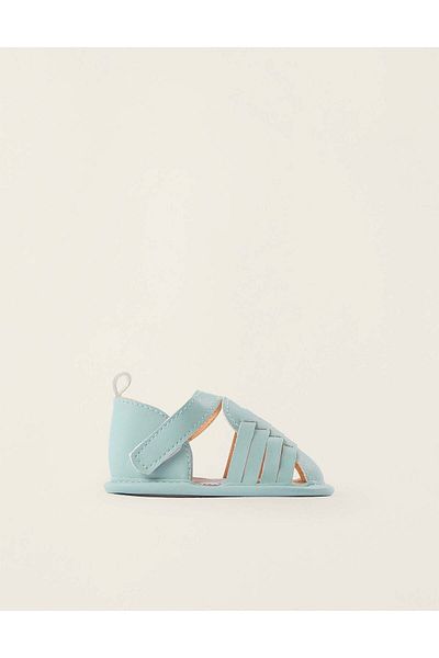 Ziddy Synthetic Leather Sandals for Newborn Girls, Light Blue
