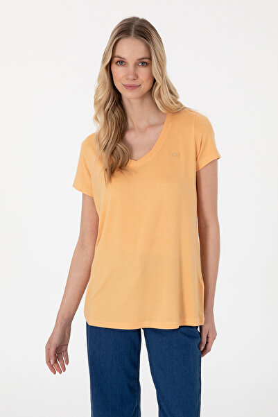 U.S. Polo Assn. Γυναικείο μπλουζάκι με πορτοκαλί V λαιμόκοψη Basic 50300829-V...