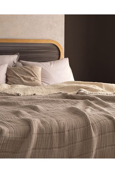 Madame Coco Carolines Double Cotton Bedspread - Stone