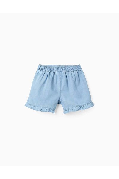 Ziddy Ruffled Denim Shorts for Girls, Blue
