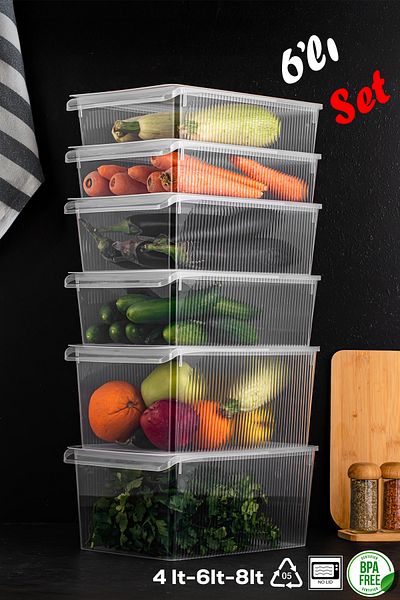 Porsima Refrigerator Index with 6 Lid Cabinet |   Bathroom & Kitchen Organizer (2 Pieces 4-6-8 L)