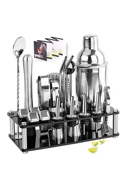 COOYA 23-Piece Cocktail Shaker Set, Stainless Steel with Acrylic Stand, Suitable for Mixed Drinks, Bar
