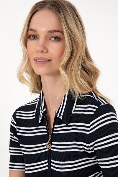 U.S. Polo Assn. Tricou cu gât polo cu dungi bleumarin pentru femei 50300774-VR033