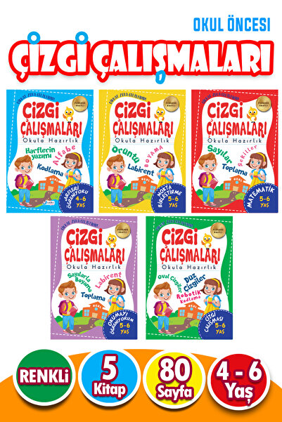 Harika Çocuk Yayınları 4 - 6 Yaş Okul Öncesi Çizgi Çalışmaları Seti 5 Kitap
