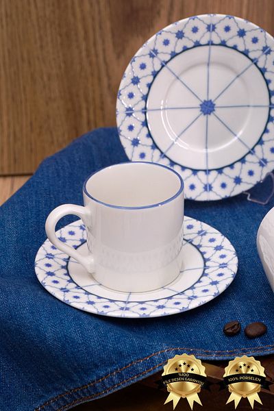 Heda Porselen Star 6-Person 12 Piece Porcelain Coffee Cup Set